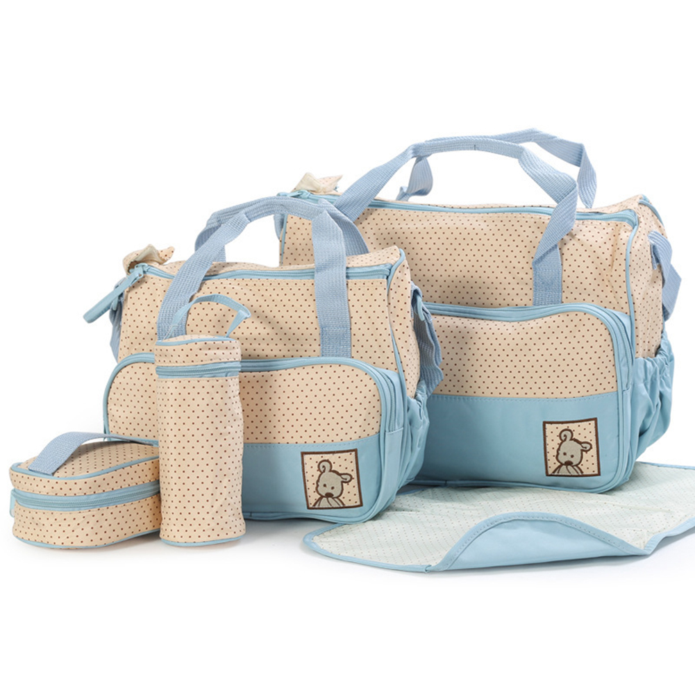 5Pcs/Set Nappy Bag Waterproof Large Capacity Stroller Baby Diaper Bag Multi-function Maternity Shoulder Travel Handbag