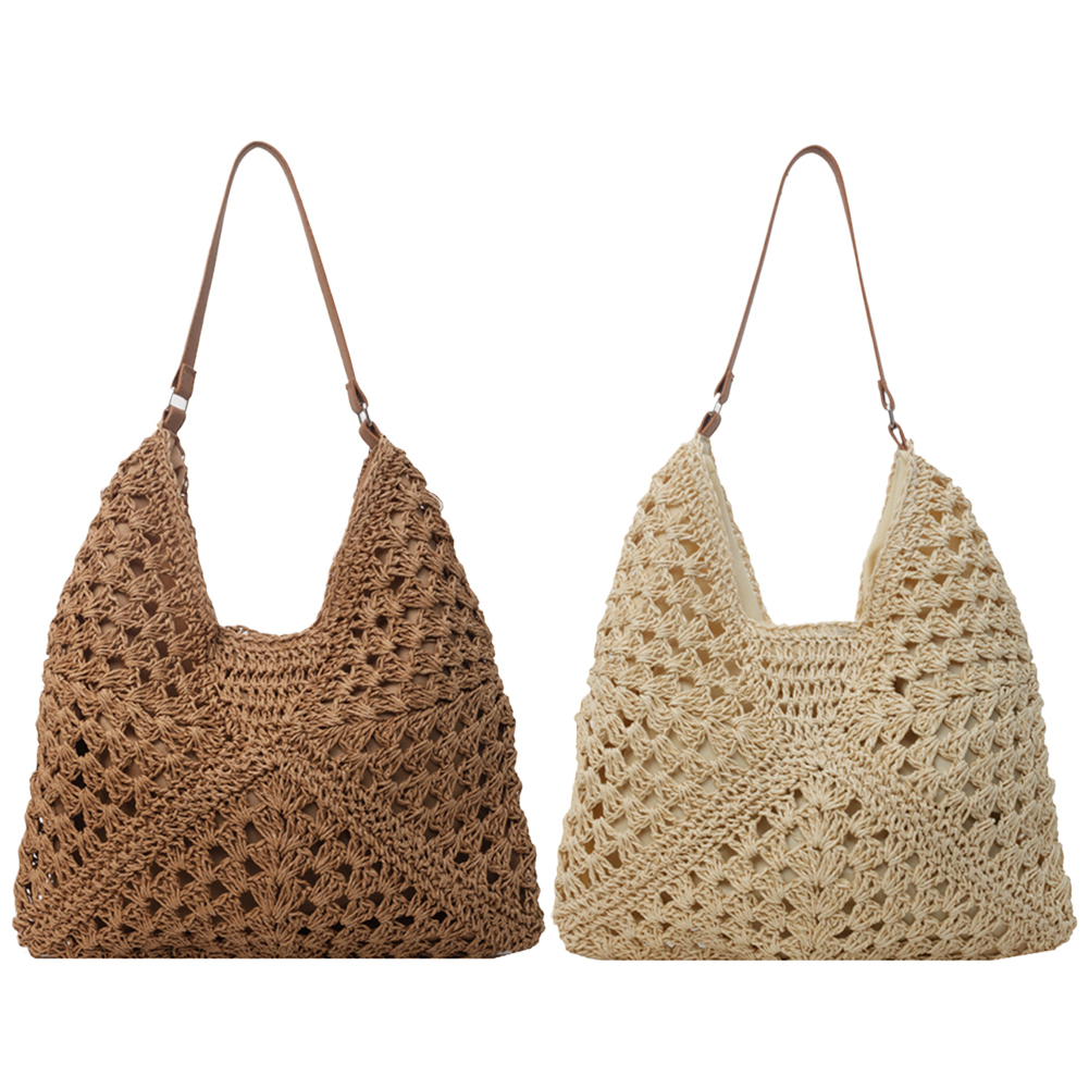 Summer Straw Bag Hollow Out Underarm Bag Solid Color Vacation Bag Holiday Travel Handbag Boho Shoulder Purse for Women