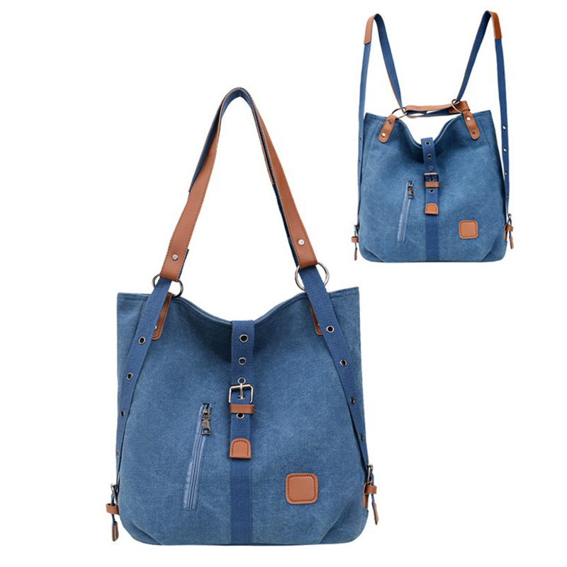 Fashion Canvas Shoulder Bag Women's Large Capacity Backpack New Multi functional Crossbody Bag Outdoor Leisure Portable Bag