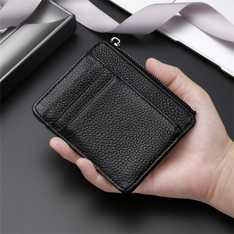 Ultra-Thin Slim Bank Credit ID Card Holder for Women Men Genuine Leather Mini Zipper Wallets Small Coin Purses Money Case Bag
