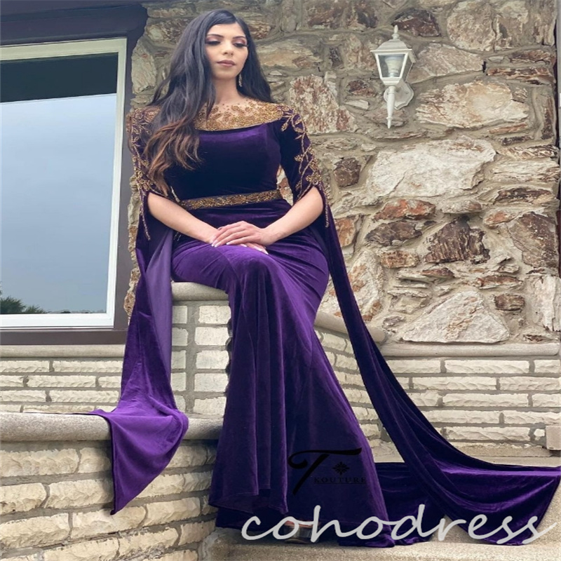 Elegant Purple Mermaid Evening Dresses With Beaded Velvet Middle East Arabic Dubai Prom Dress Gorgeous Formal Second Party Wear Vestio De Fiesta