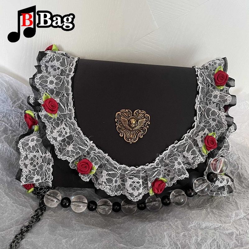 Womens shoulder bag girl Retro bag Lolita Golden Angel Handbag messenger bag female Rose lace popular underarm bag cosplay