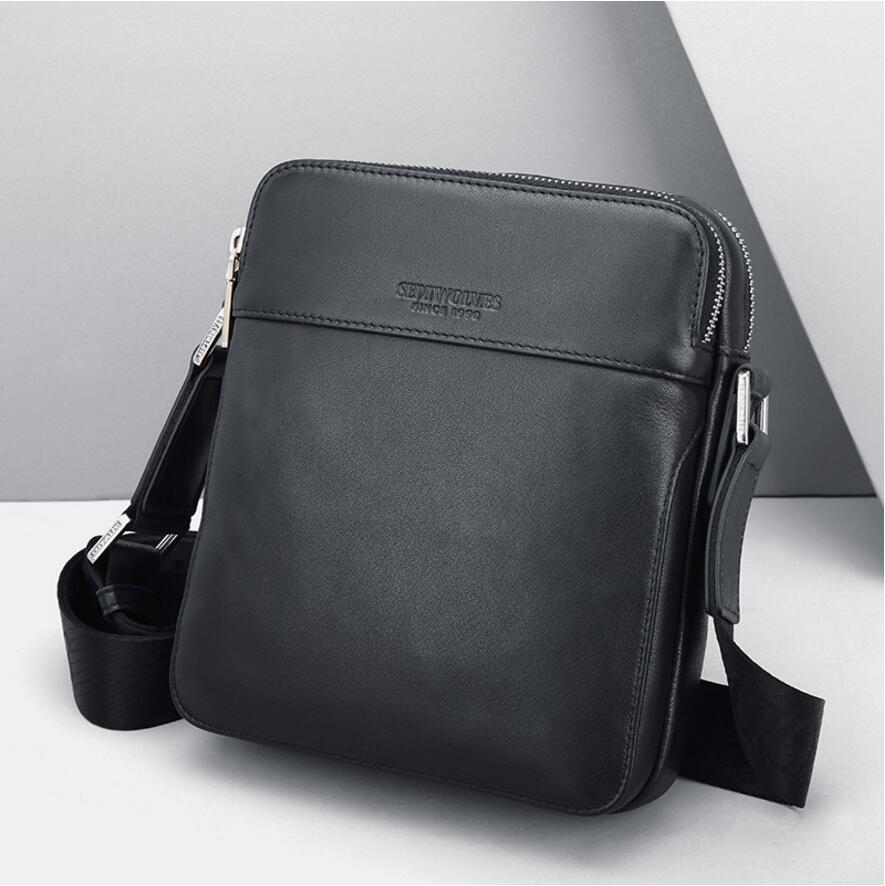 Septwolves Men Genuine Leather Shoulder Bag Crossbody vertical bag soft leather leisure first layer leather male backpack