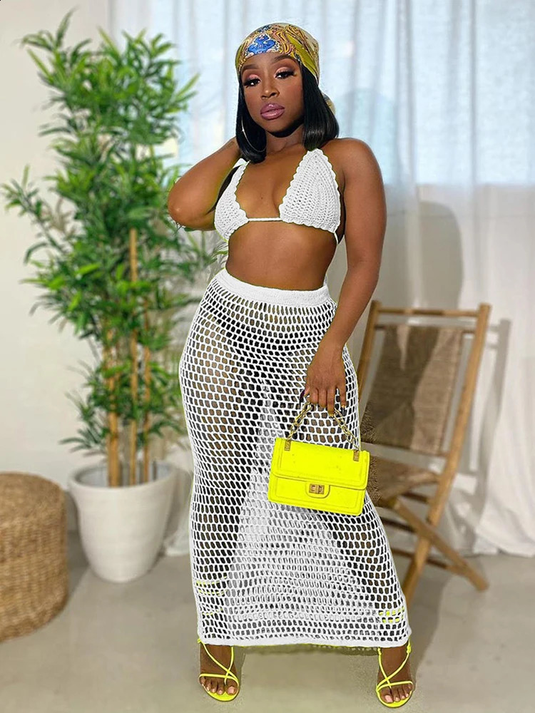 Townlike Hollow Out Bandage Sexy Two Piece Set Spaghetti Strap Top And Long Skirt Beach Summer 2 Women Outfits 240401