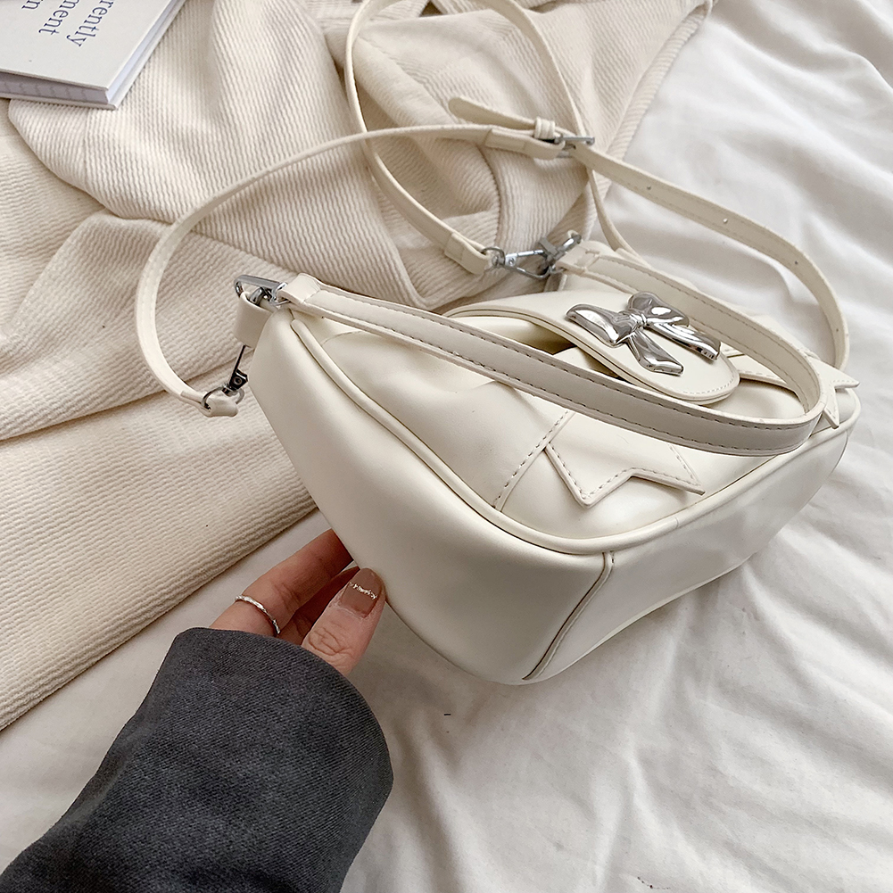 Sweet Bow Ladies Handbag PU Leather Casual Shoulder Purse with Adjustable Strap Mini Tote Bag with Zipper Closure Underarm Bag