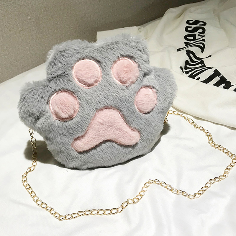 1 Pcs Women Student Shoulder Crossbody Bag Cute Plush Cat Paw for Mobile Phone UND Sale