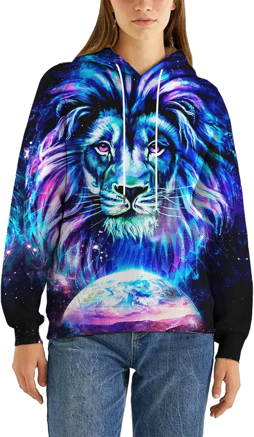 Hoodie for Mens Womens Mens Hoodies Graphic Sweatshirts Animal Hooded Pullover 3d Adult Unisex Galaxy Hoody Sweaters Women Cool Design Cool blue lion 