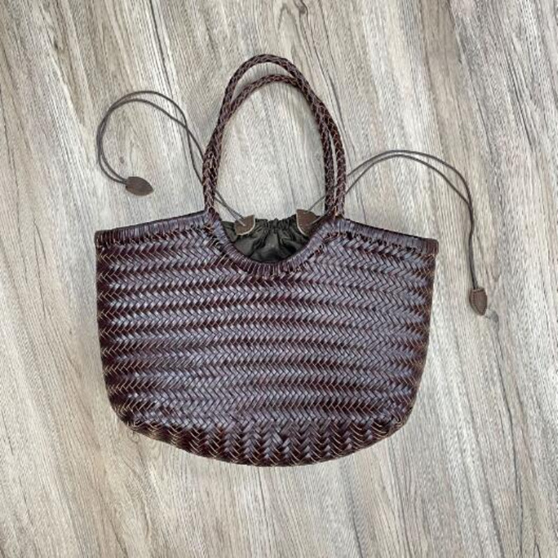 Fashion Leather Handbags Women's Leather Weaving Casual Shopping Bag Vintage Basket Tote Purse Cowhide Cross Shopping bag