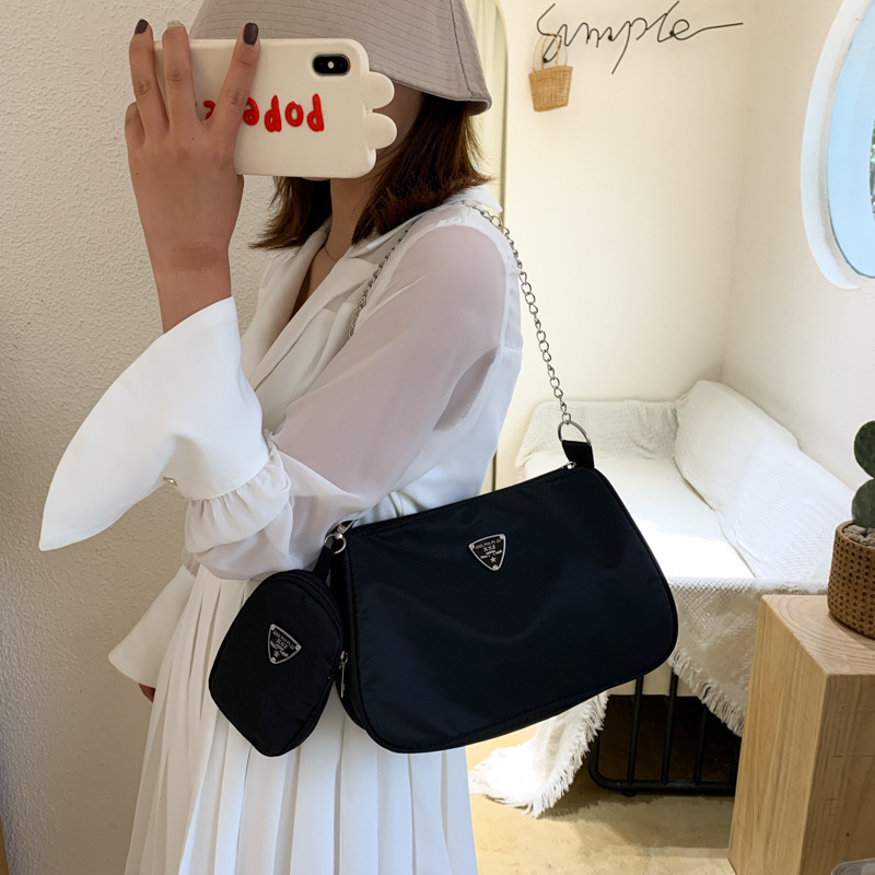 2psc Fashion Chians Shoulder Bag Women Nylon Chians Crossbody Bag Designer Messenger Handbag Advanced Armpit Bag Hobo