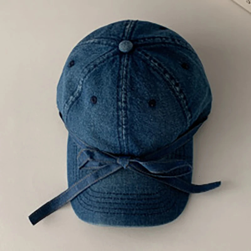 Korean denim bow knot baseball cap womens casual beach UV sunscreen cap Japanese Y2k fashionable denim baseball cap 241107
