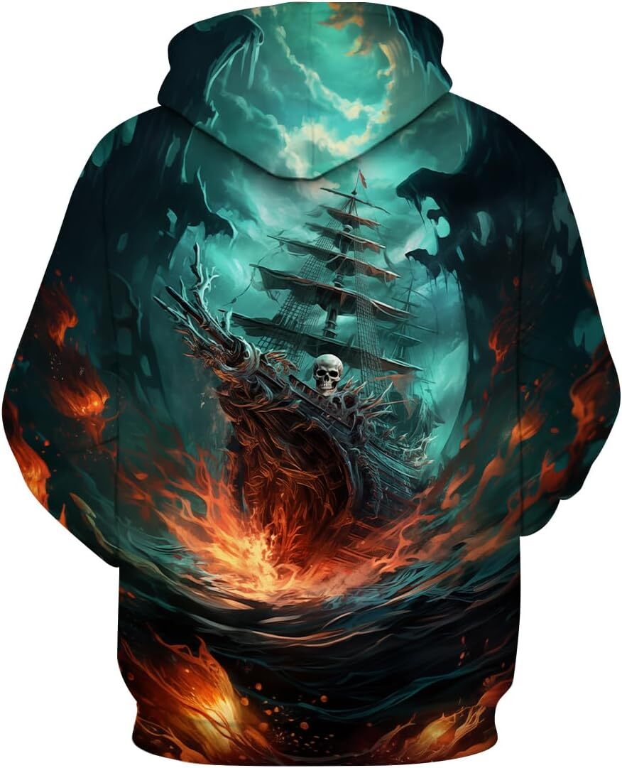Hoodie for Mens Womens Funny Pirate Hoodie Pirate Ship Graphic Sweatshirt Graphic Cool pirate pattern