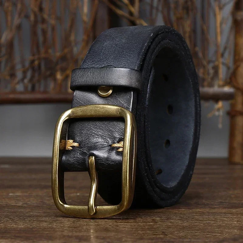 3.8CM Width 4MM Thick Cowhide Copper Buckle Genuine Leather Casual Jeans Belt Men High Quality Retro Male Strap Cintos 241107