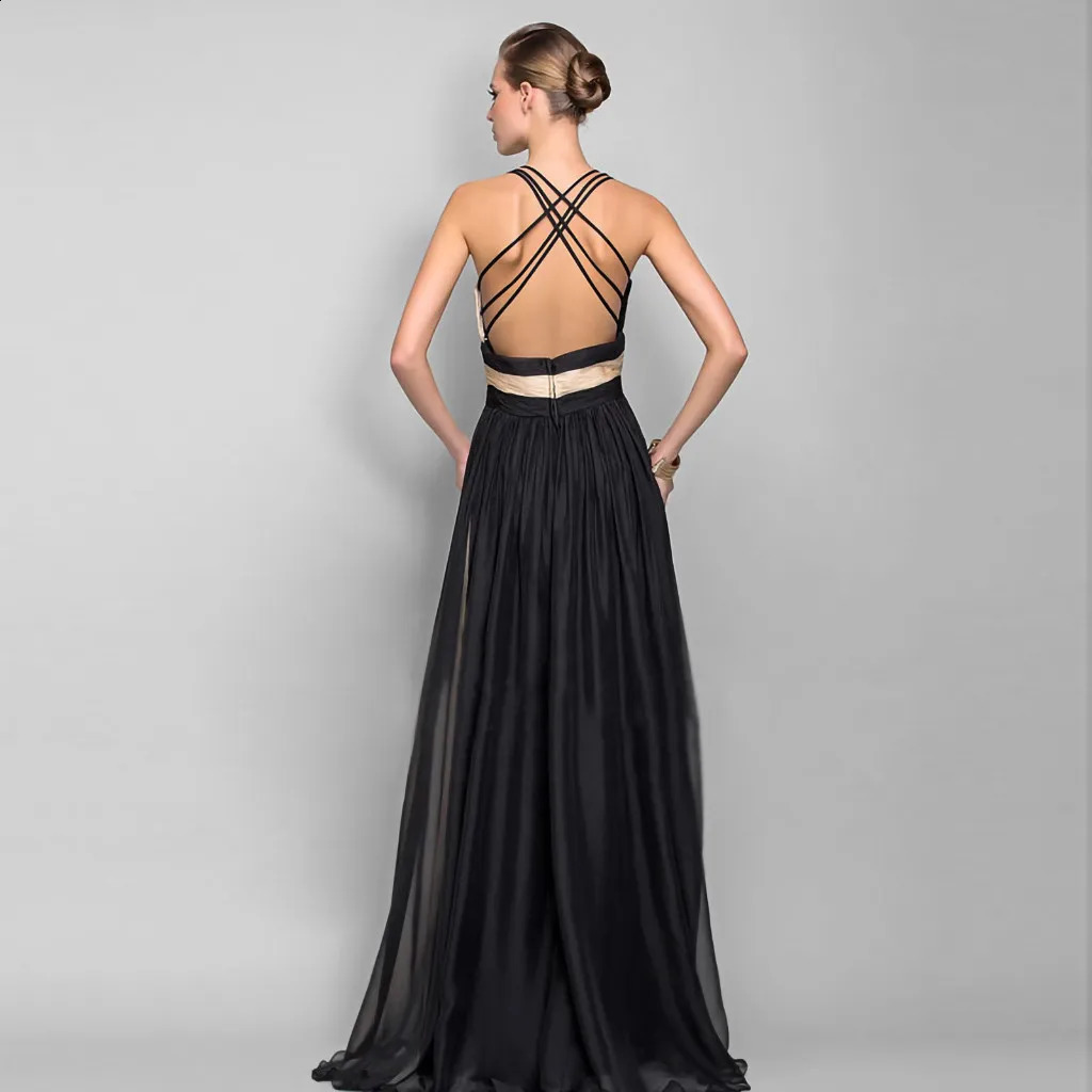 Sexy Sleeveless V Neck Party Dress Wedding Cocktail Evening Prom High Waist Loose Pleated Maxi For Women Elegant 240327