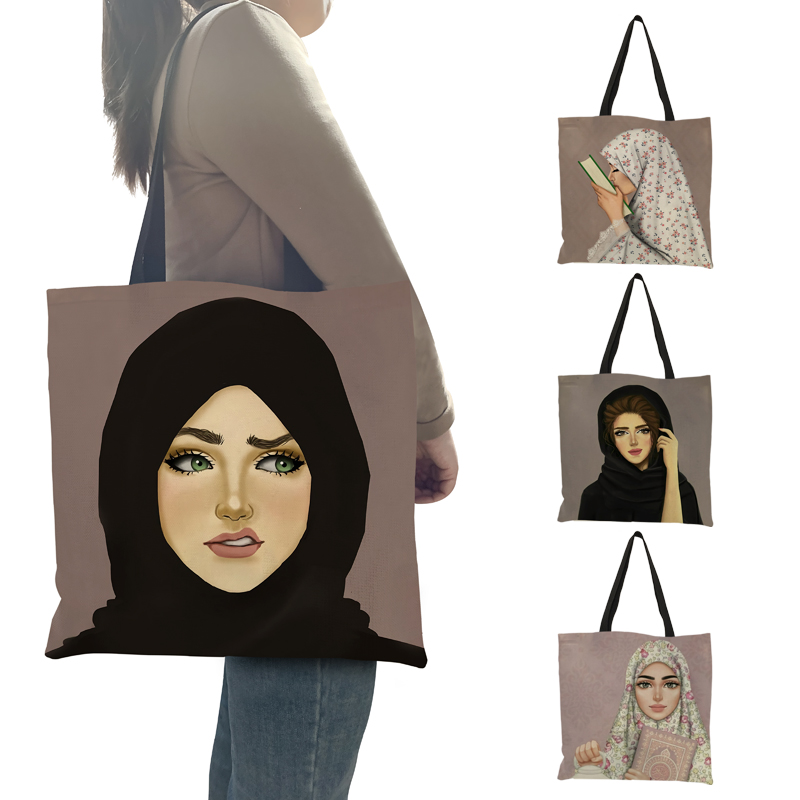 Hijab Face Muslim Women Casual Totes Large Capacity Ladies Shopping Shoulder Bags Islamic Gril Handbag Leisure Beach Travel Bag