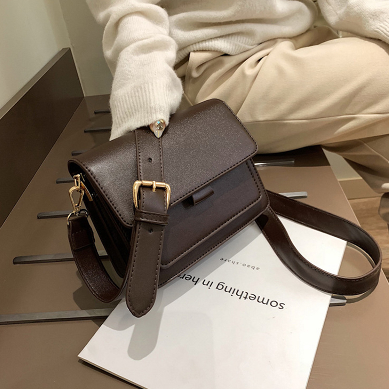 Vintage Shoulder Bag For Women PU Leather Crossbody Bag Simple Solid Color Messenger Bag New Lady Small Square Bag Casual Pouch