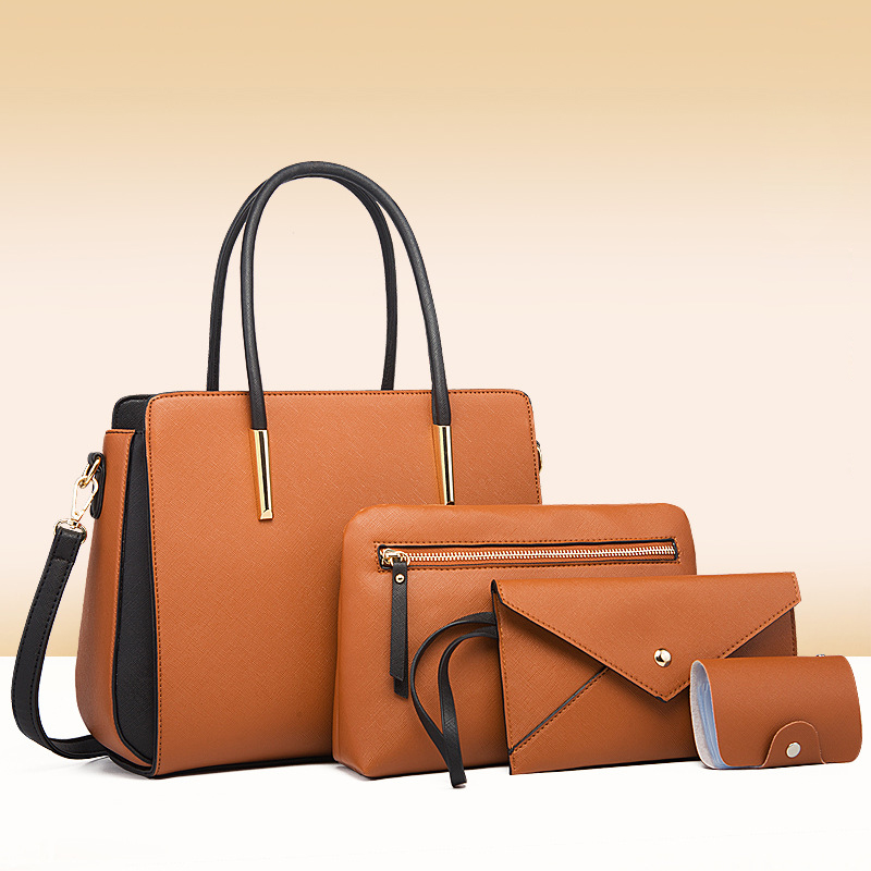 Women's 4Pcs Composite Bag Fashion Shoulder Bags PU Soft Leather Solid Color Zipper Closure Crossbody Bags Female Casual Handbag