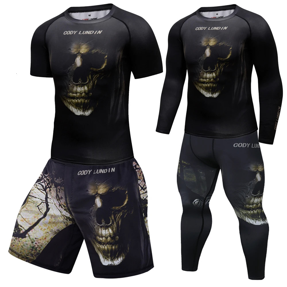 Boxing Mens Sportswear MMA Compression Suit jiu jitsu Rashguard T-shirt Clothing Joggers Training Shorts Tracksuit Running Set