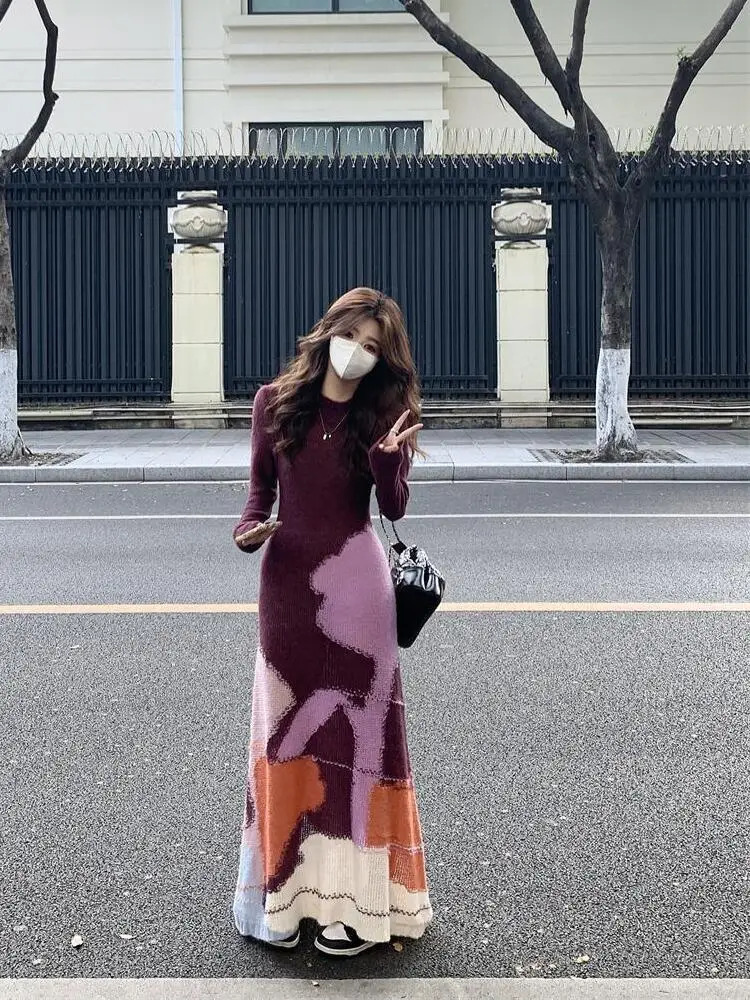 Elegant Knitted Dress for Women Chic Single Breasted V Neck Long Sleeve Bodycon Dress Fashion Elegant Lady Streetwear 241107