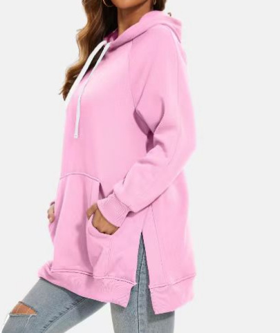 New Autumn/Winter Collection Solid Color Women's Split Shoulder Sleeve Velvet Hoodie Designer Trendy T-shirt