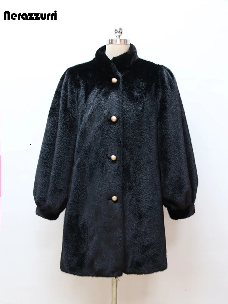 Sapphire winter thick warm soft faux mink coat womens fluffy sleeves stand collar gold buttons elegant fluffy jacket 241107