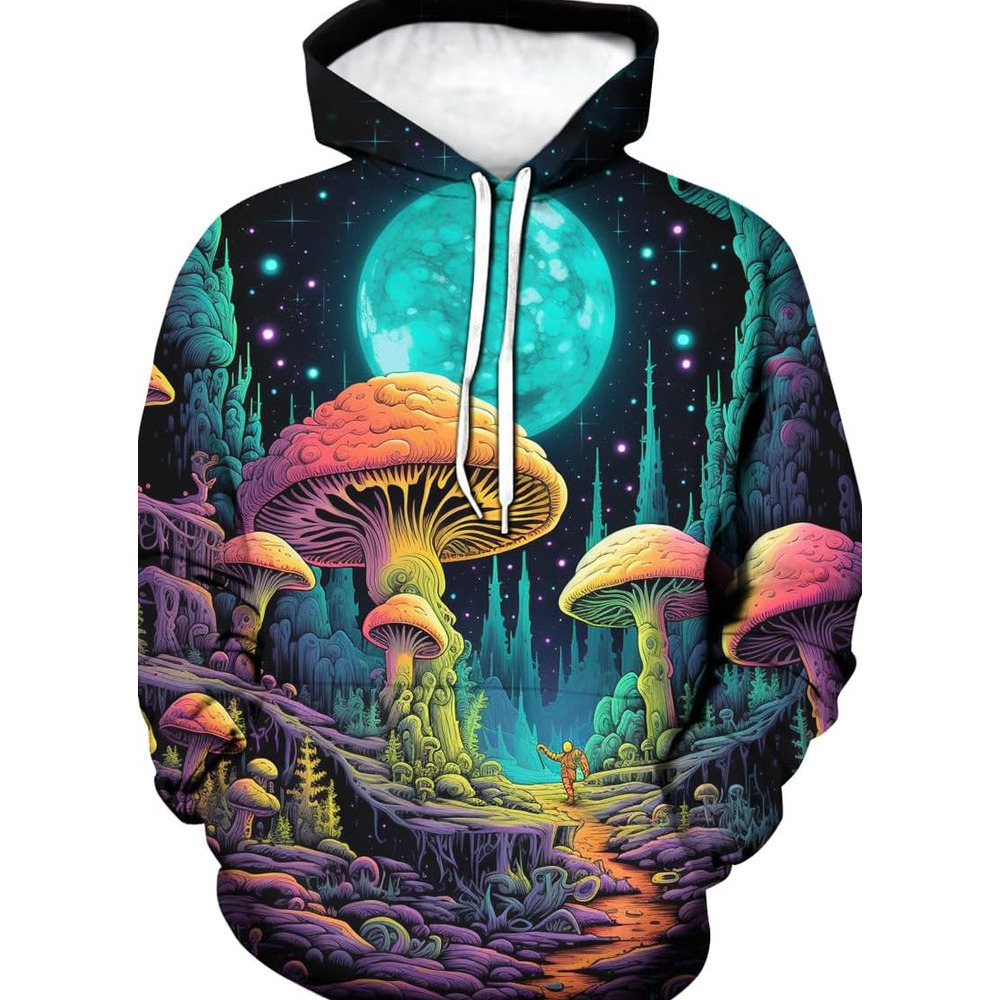 Hoodie for Mens Womens Mens Coloful 3D Printed Starry Sky Hoodies Novelty Graphic Hoodie Fashion Star Sweatshirt Graphic Cool mushroom pattern