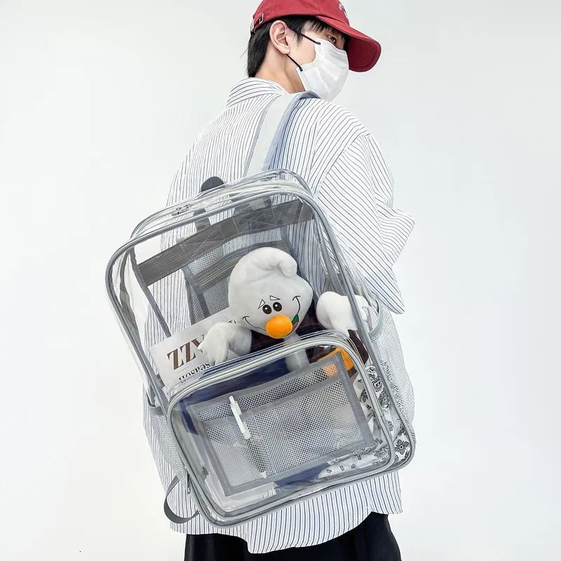 Womens large capacity transparent waterproof university backpack fashionable mens laptop school bag leisure travel aesthetic backpack 241106