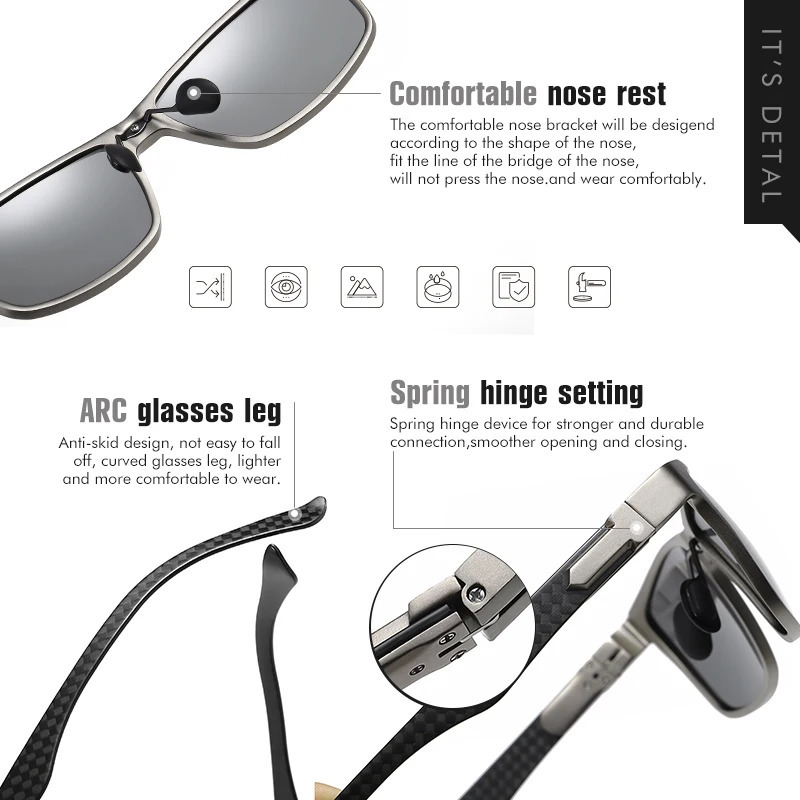 LIOUMO high-quality pochromic polarized sunglasses suitable for men women carbon fiber frames square glasses UV400 lenses 241106CJ