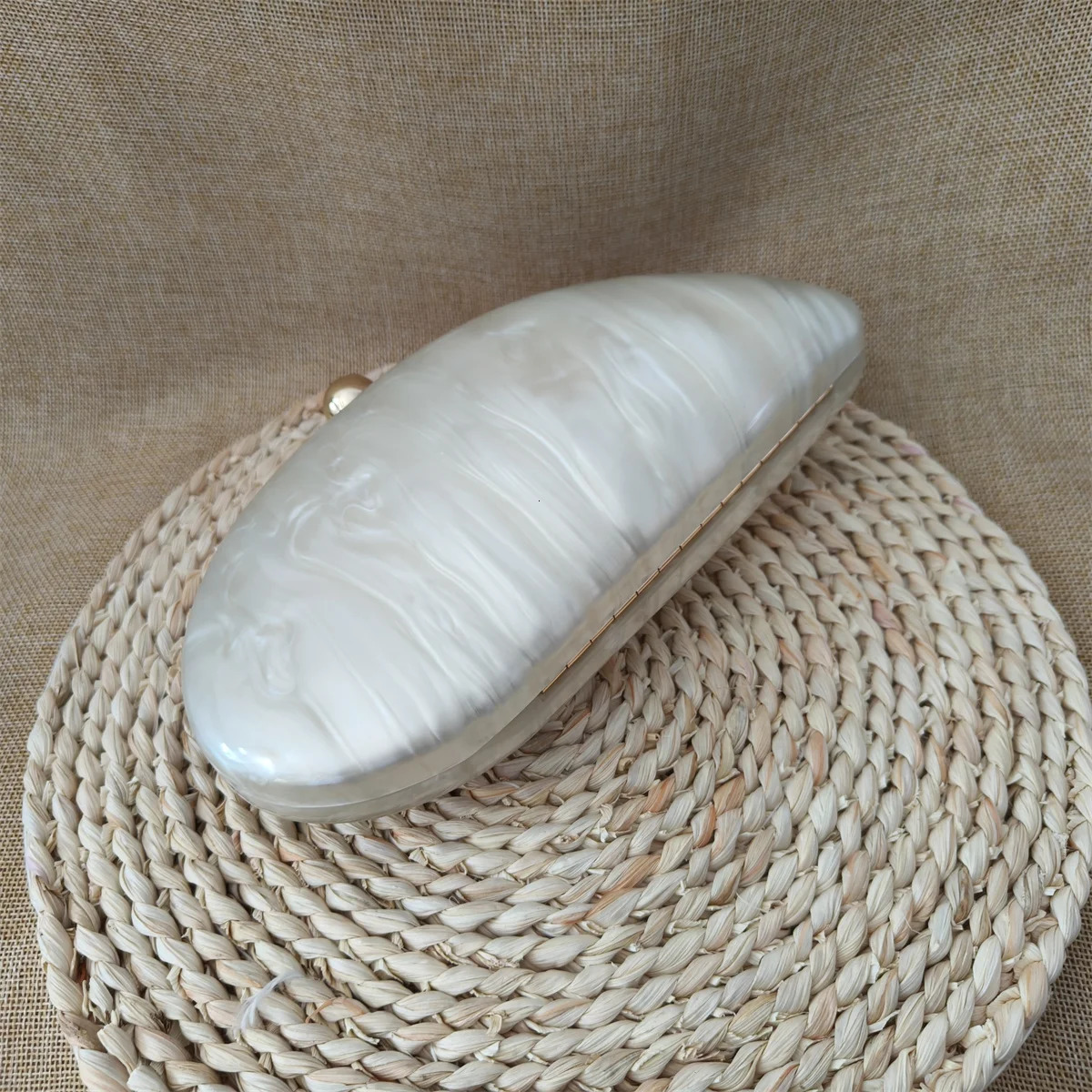 Oval Irregular Pearl White Acrylic Box Evening Bag Womens er Wedding Party Handmade Clutch Wallet and Handbag 241106