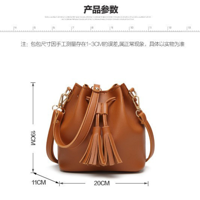 New Fashion PU Leather Tassel Drawstring Crossbody Kwastje Emmer Handtas Women Solid Color Shoulder Bag Small Tote Bag