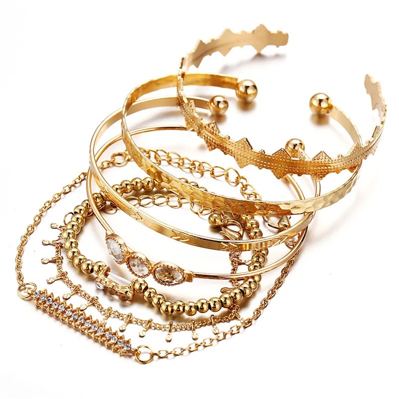 European and American Cross border New Metal Wind Alloy Bracelet Set 7-Piece Simple Retro Punk Style Bracelet