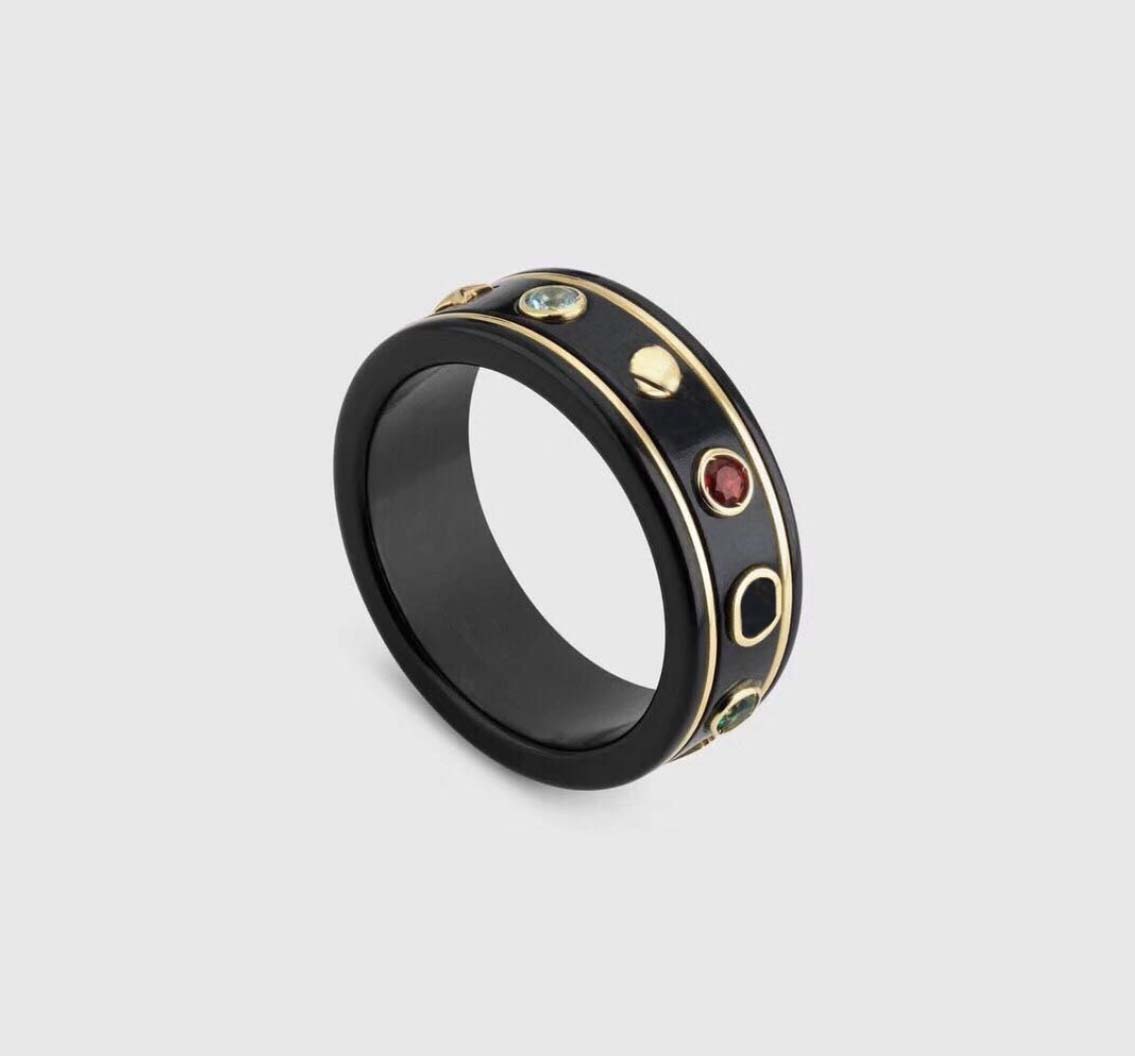 Fashion Black White Ceramic Cluster rings bague anillos for mens and women engagement wedding couple jewelry lover gift