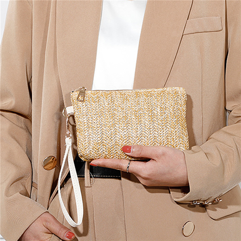 Ladies Daily Phone Bag Fashion Women's Woven Bag New Wristlet Clutch Casual Straw Coin Purse Beach Wallet