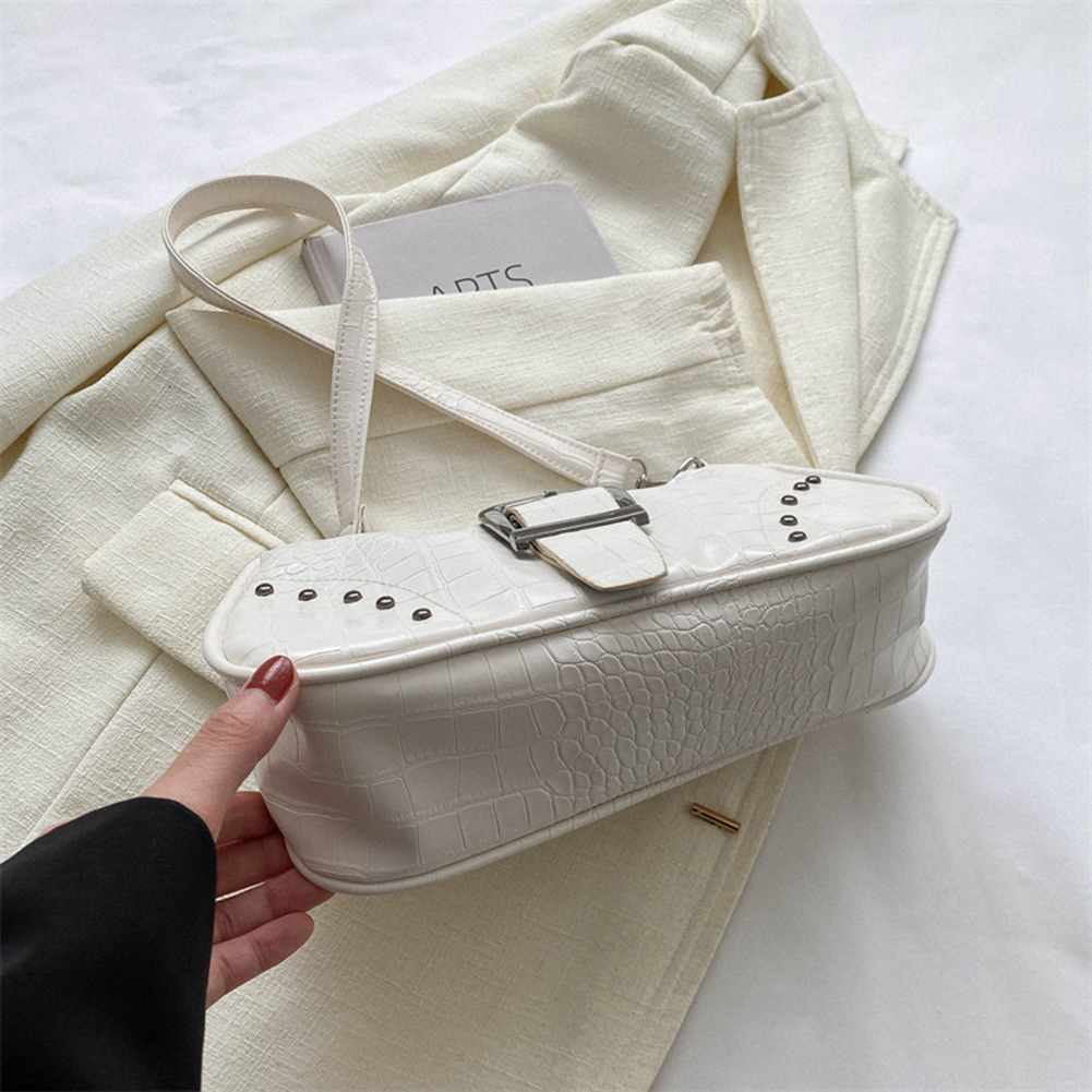 Women Shoulder Bag Rivets PU Leather Fashon Ladies Handbags Y2K Punk Summer Simple Casual Alligator Pattern Trends Handbags