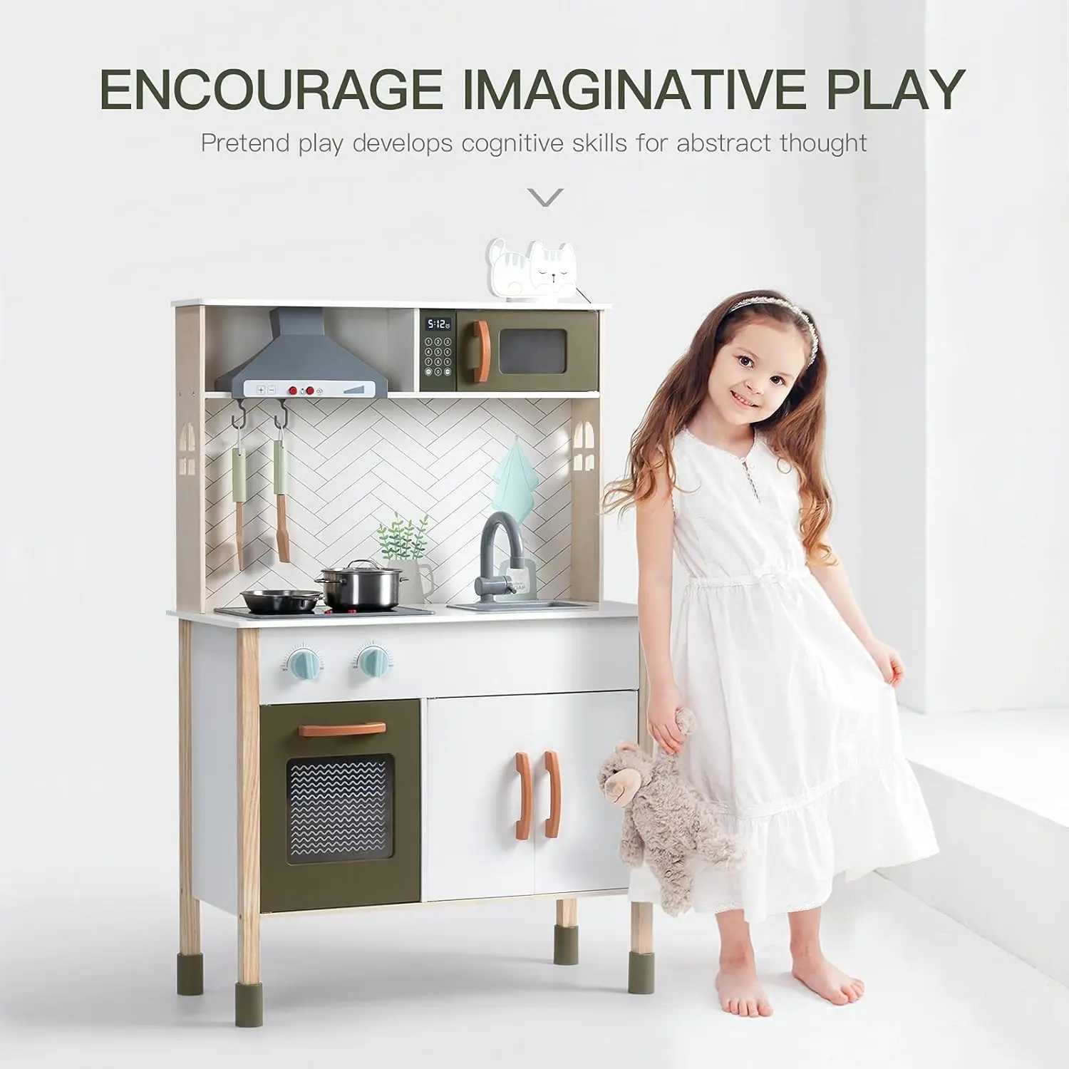 Robotime Robud Kitchen Playset Realistic Pretend Play Kitchen Montessori Wooden Play Kitchen Toy Kitchen Set for Kids Girls Boys X241107