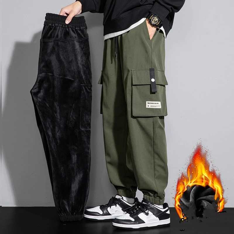 2023 Winter Men Y2k Vintage Baggy Pants Thicken Warm Pants Mens Fleece Cargo Ankle-length Joggers Harem Pants Oversize Trousers LX241107