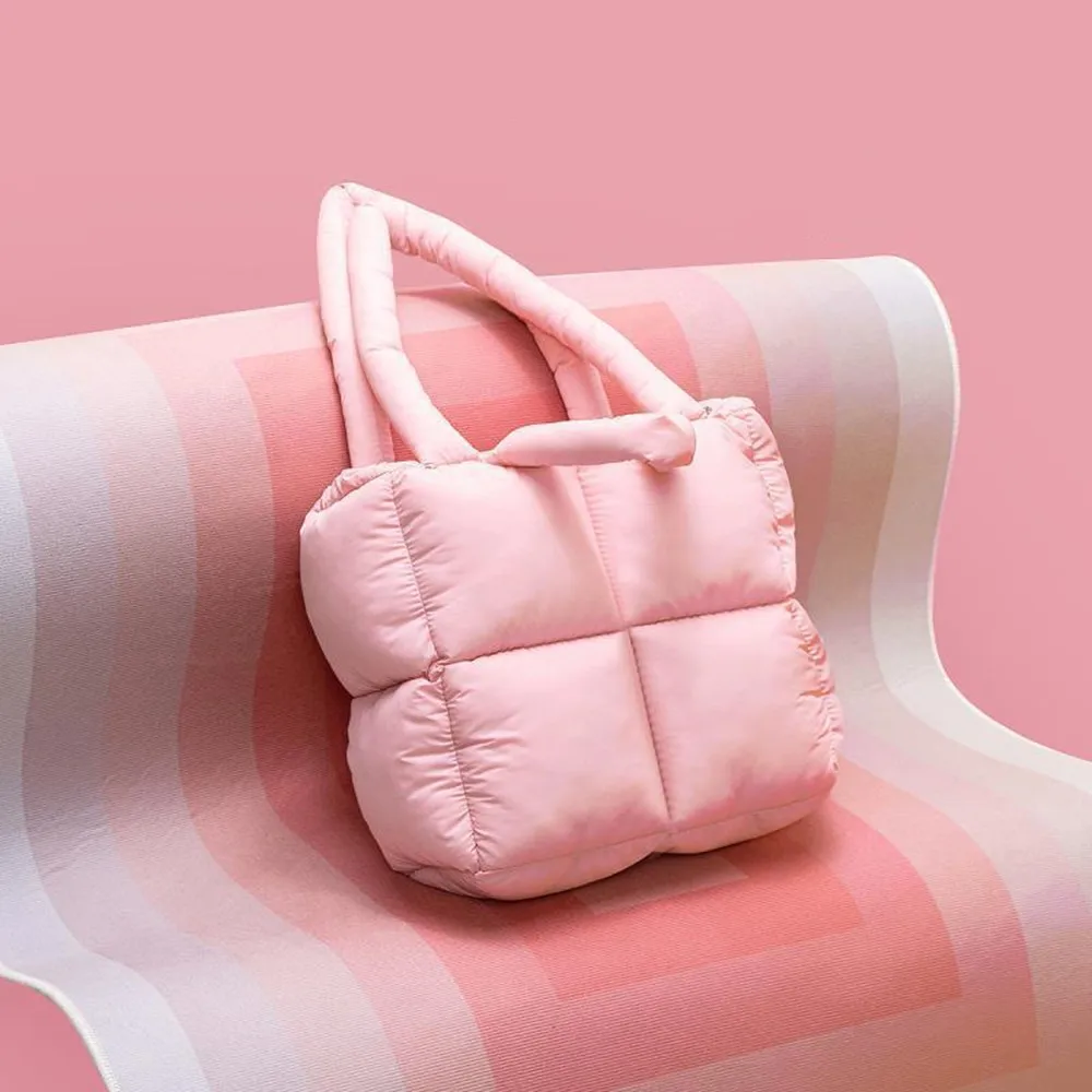 Women Quilted Puffy Shoulder Bags Designer Space Cotton Tote Bags Large Capacity Winter Handbags Shopping Tote Bolsas