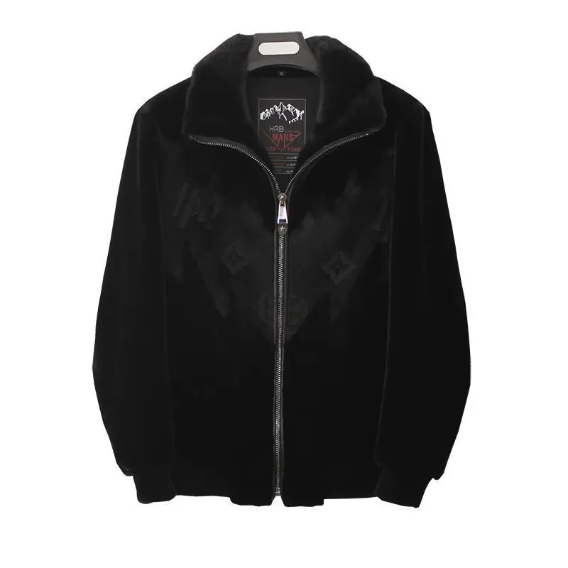 Mens winter mink coat mens long sleeved warm zipper jacket mens leather casual jacket I547 241107
