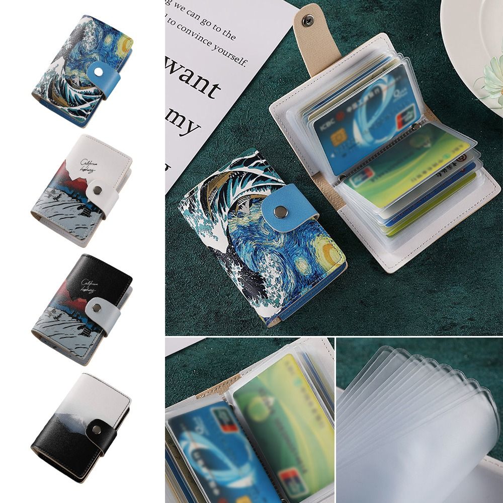 Anti Thief Credit Card Holder Scenery Oil Painting Pu Leather ID Card Holder 24 Card Slots Bus Card Storage Case Universal