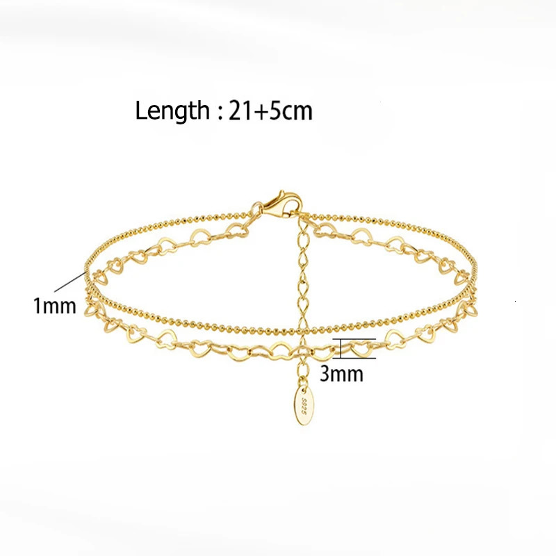100% 925 sterling silver heart-shaped anklet suitable for women double-layer beads hollow jewelry party gift direct 241107