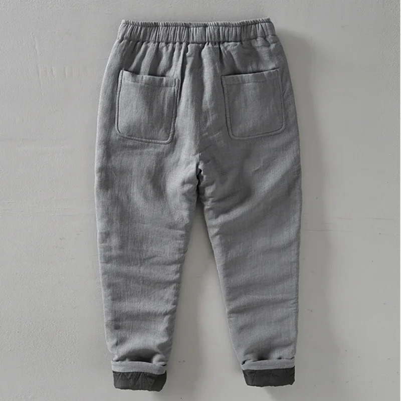 Autumn Winter Warm Thickened Ramie Cotton Trousers Men Oversize Straight Retro Loose Rope Casual Pants M4XL BL8233 241104