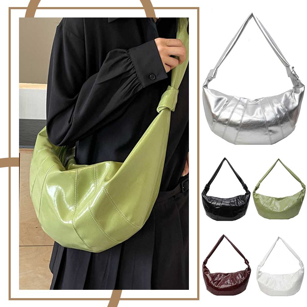 Crescent Shoulder Bag PU Leather Fashion Hobo Bag Solid Color Shoulder Purse Large for Women