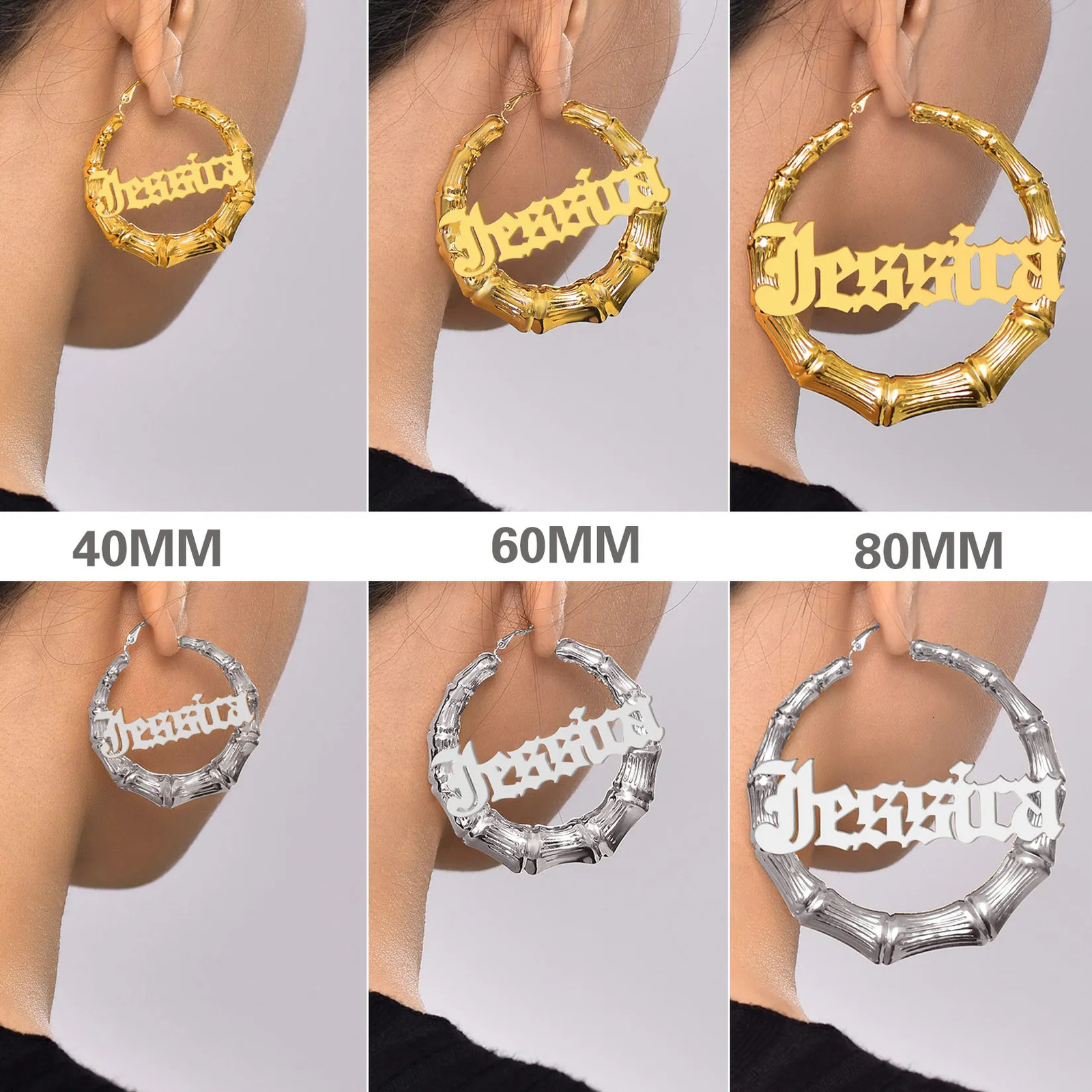 U7 Large 40/60/70/80mm Customized Name Bamboo Hoop Earrings Suitable for Women Pendant Personalized Name Jewelry BFF Birthday Gift 241106