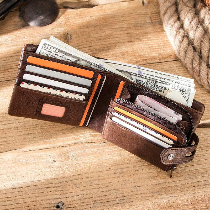 CONTACT'S Genuine Leather Wallets for Men Short Bifold Casual Men Wallets RFID Card Holder Coin Purses Money Clip Men's Wallet