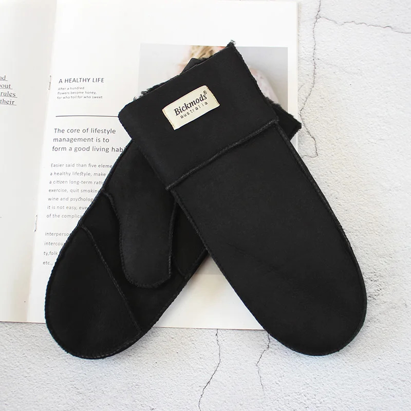 Sheepskin gloves womens fur color winter warmth thick outdoor boys and students windproof gloves 241107