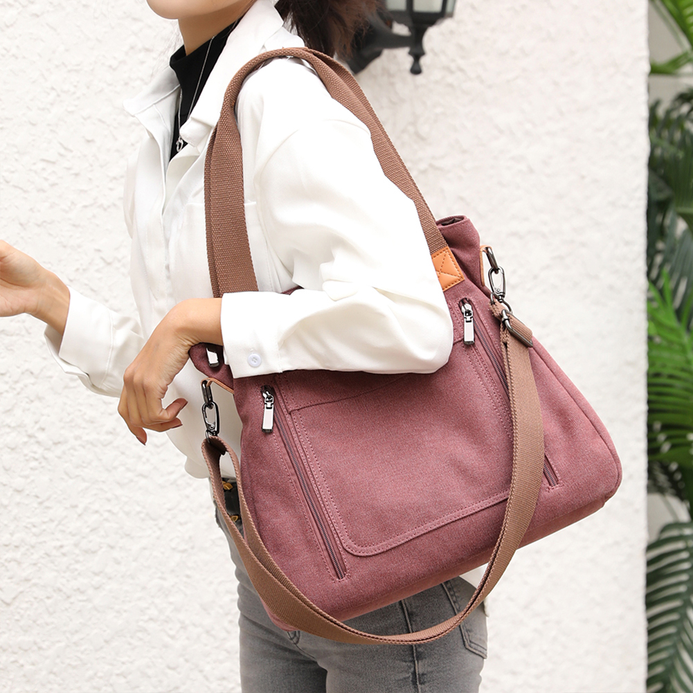 Women Retro Crossbody Bag Large Capacity Canvas Vintage Shoulder Bag Adjustable Strap Casual Tote Handbag Female Shopping Bag