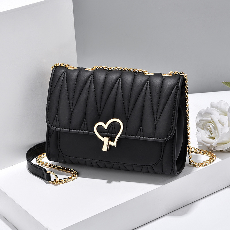 Women's Leather Premium Textured Chain Single Shoulder Handbag Small Square Bag Crossbody