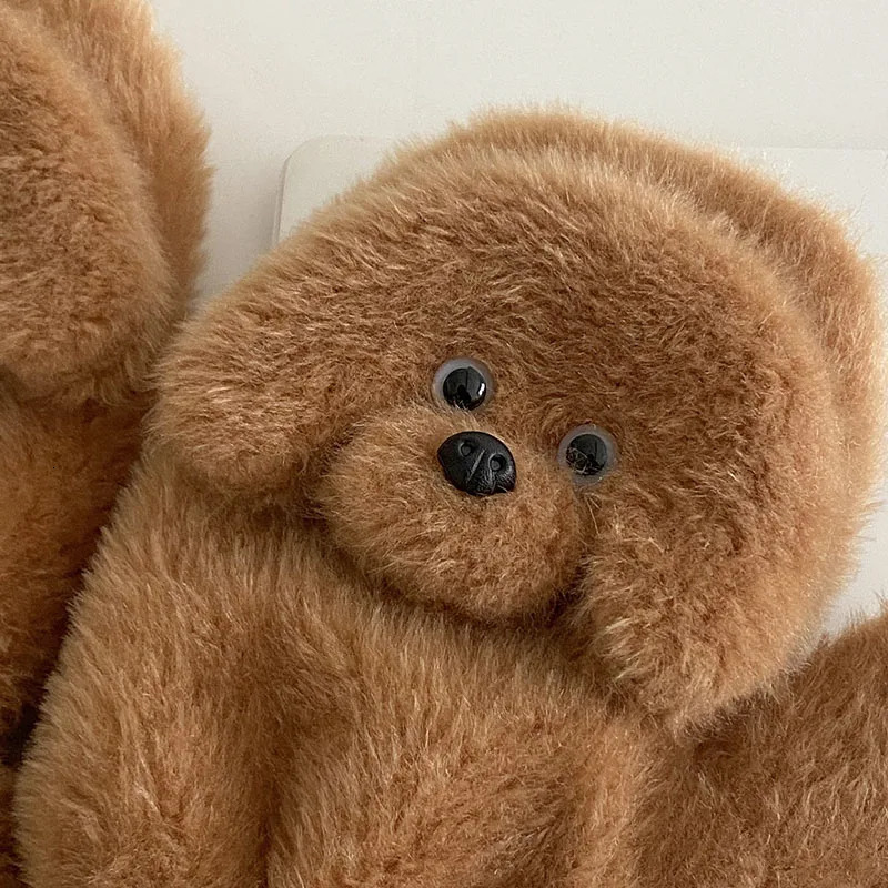 Korean cute cartoon teddy dog double-layer thick warm plush gloves for sports winter outdoor skiing cycling windproof gloves 241107