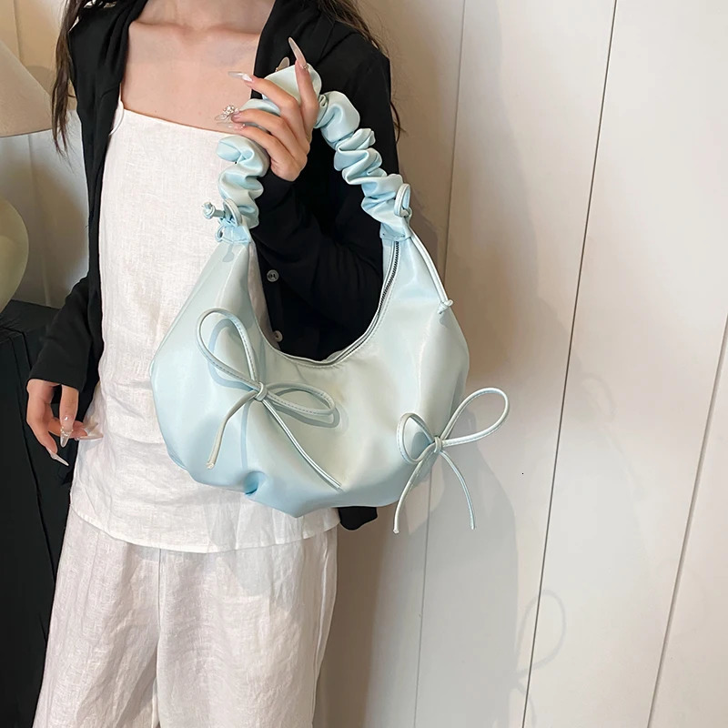 LEFTSIDE small bow silver PU womens leather shoulder bag Y2K fashion trend underwear bag womens handbag 241106