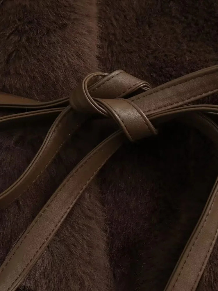 Winter Simulated Mink Velvet Lace Waist Fur Coat V-neck Temperature Friendly Womens Fur Coat 241107