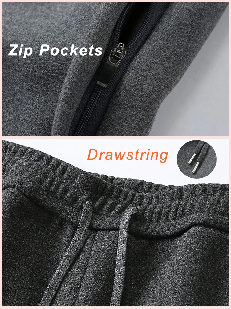 Winter Fleece Sweatpants Men Thicken Warm Jogger Pants Drawstring Elastic Waist Zip Pockets Thermal Straight Track Trousers 241104